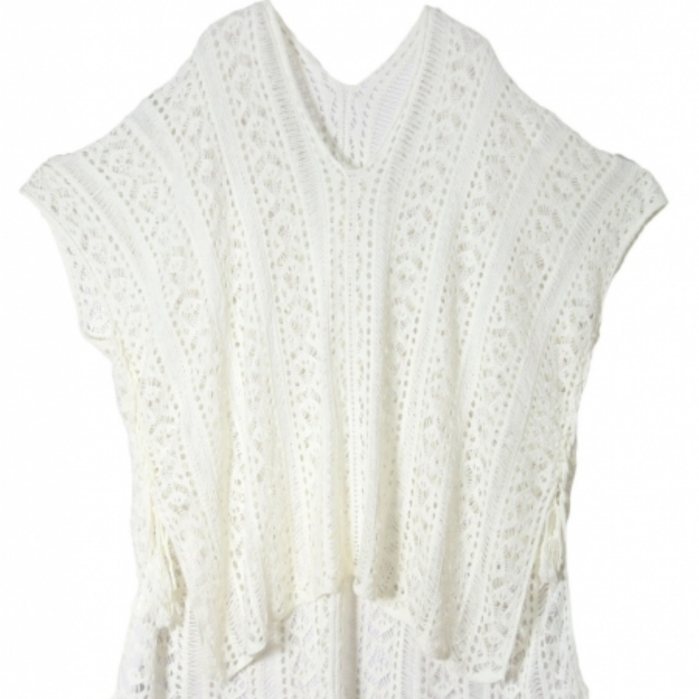 White Crochet Knitted Tassel Tie Kimono Beachwear - Picture 5 of 5